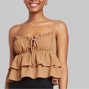Wild Fable Tan Smocked Tiered Crop Top